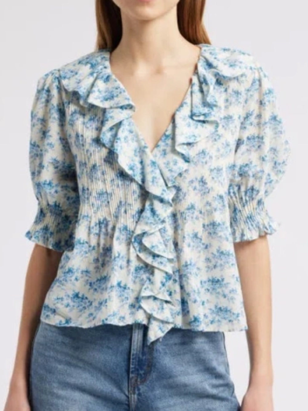 Doen Henri Floral Ruffle pintuck ruffle Top